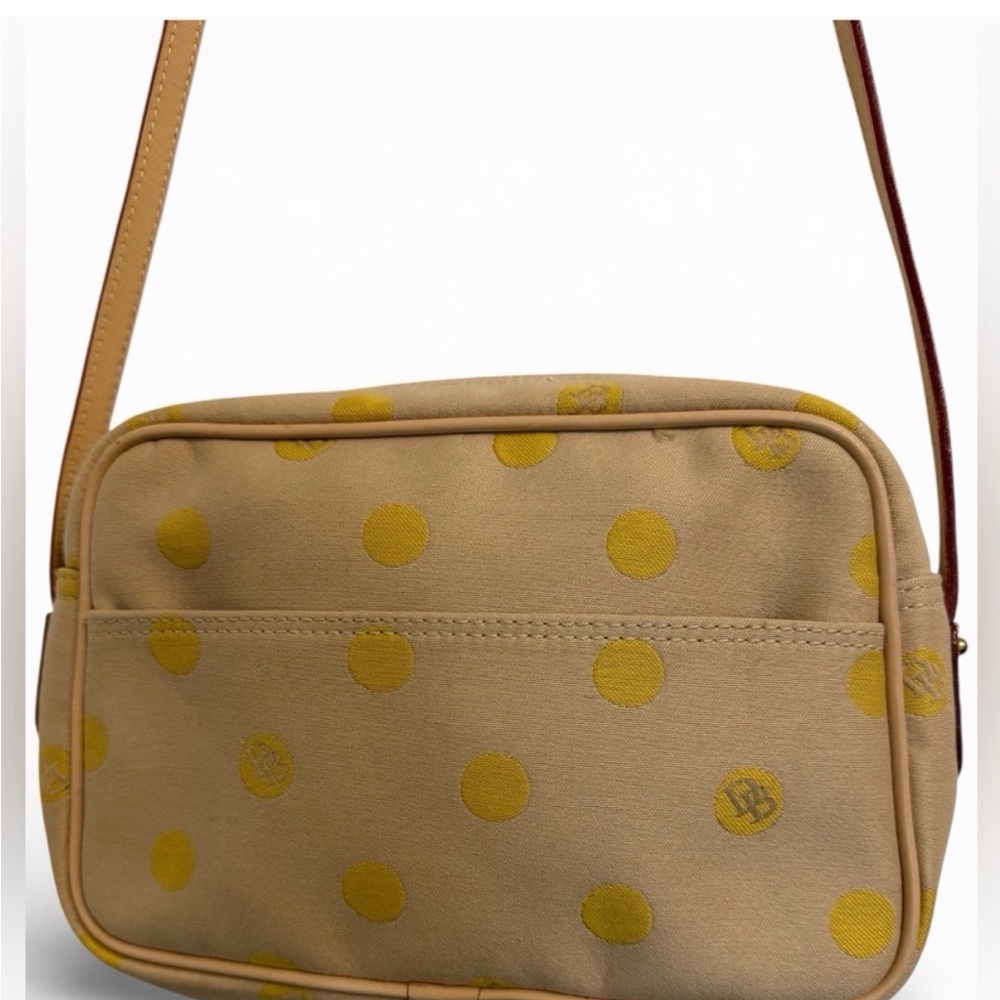 Dooney & Bourke Tan Y2K Vintage Crossbody Bag with Yellow Polka Dots